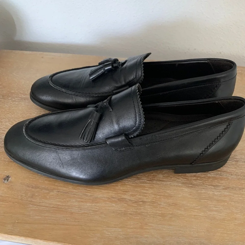 Bruno Magli Berna Black Leather Tassel Loafers Mens 9.5 M Made in Italy BM600404